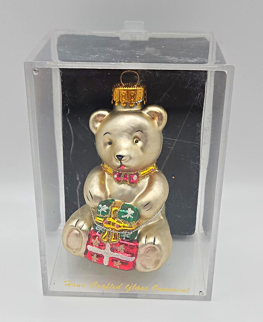 Vintage The Trimnerry Glass Teddy Bear Christmas Ornament Gifts ShopKo Box